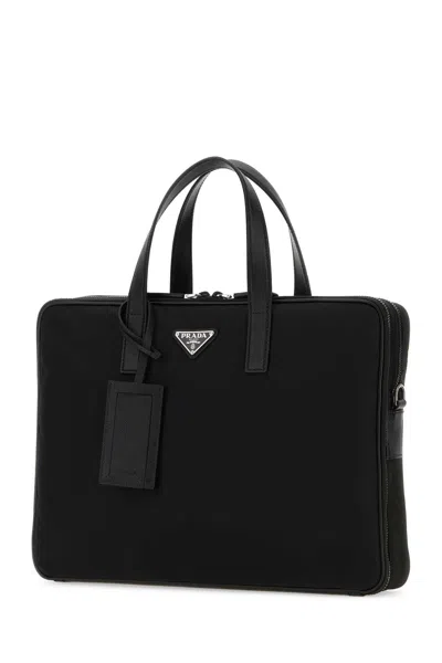 Prada Black Nylon Brief Case In Black