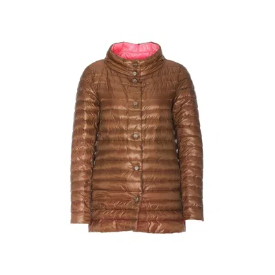Herno Neutrals Shiny Quilted Three-quarter Down Jacket In Brown