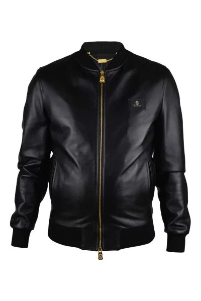 Billionaire Logo-patch Leather Jacket In Black