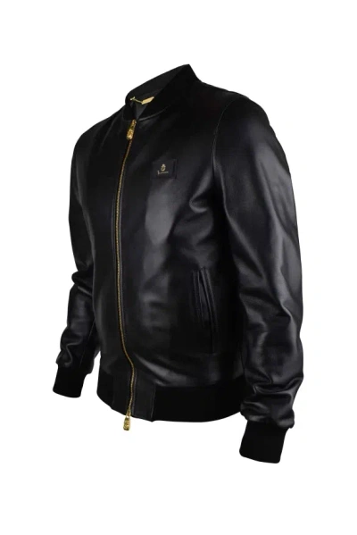 Billionaire Logo-patch Leather Jacket In Black