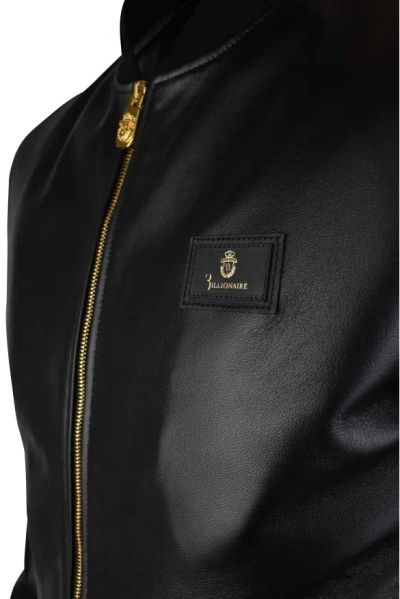 Billionaire Logo-patch Leather Jacket In Black
