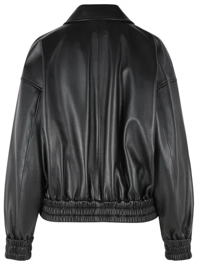Jil Sander Leather Bomber Jacket Collared Pockets Elasticated Hem In Black