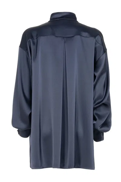 Les Filles D'eva Navy Silk Blouse In Blue