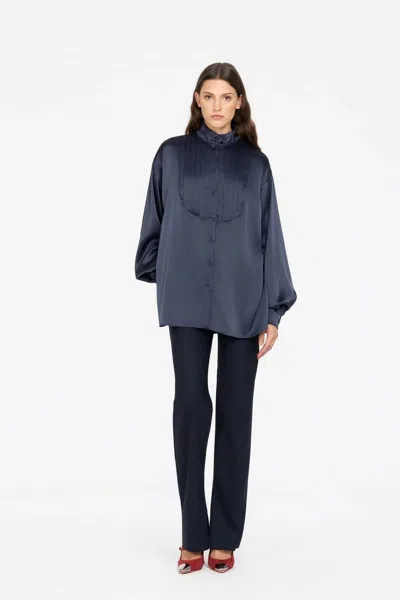 Les Filles D'eva Navy Silk Blouse In Blue
