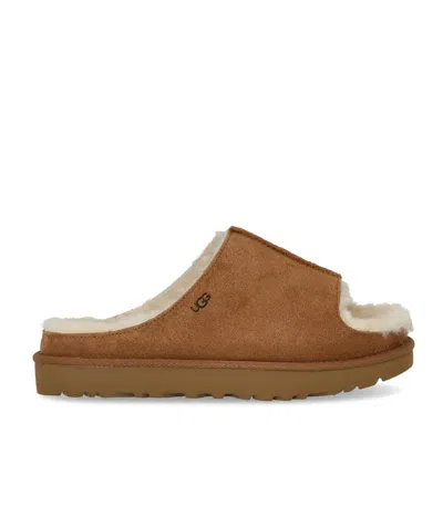Ugg Suede Slippers With Embossed-logo In Brown