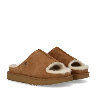 Ugg Suede Slippers With Embossed-logo In Brown