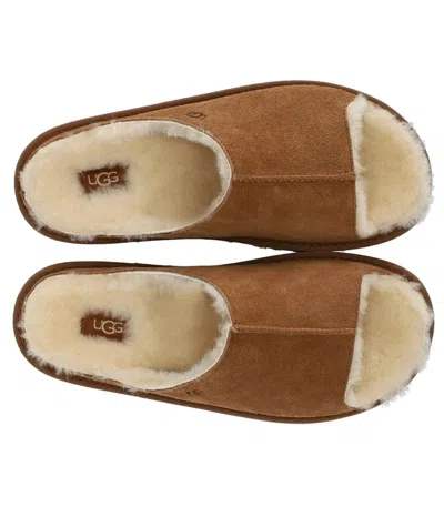 Ugg Suede Slippers With Embossed-logo In Brown