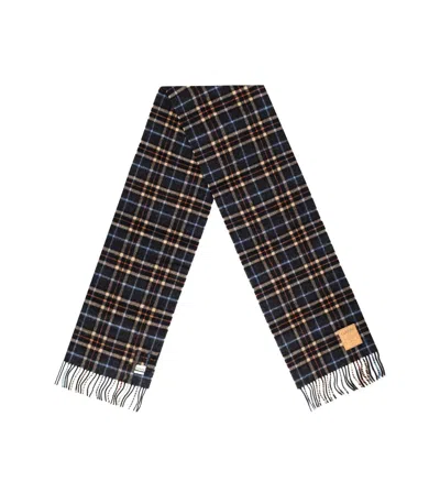 Ganni Double Face Wool Check Scarf In Multi