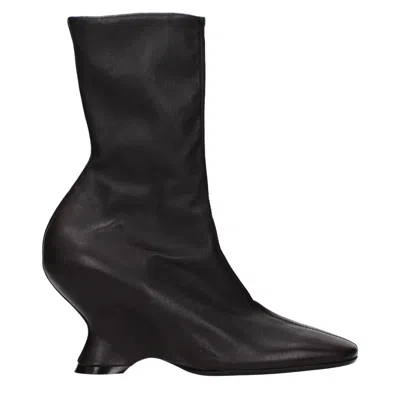 Dries Van Noten Women Black Ankle Boots With Rounded Toe In Leather Woman In Black