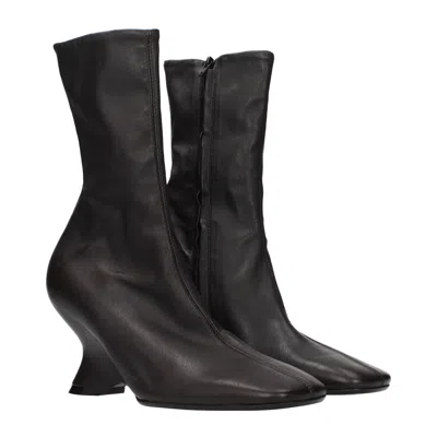 Dries Van Noten Women Black Ankle Boots With Rounded Toe In Leather Woman In Black