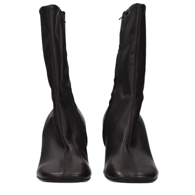 Dries Van Noten Women Black Ankle Boots With Rounded Toe In Leather Woman In Black