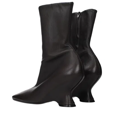 Dries Van Noten Women Black Ankle Boots With Rounded Toe In Leather Woman In Black