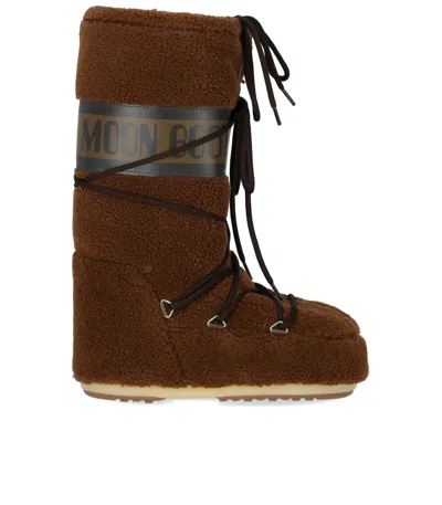 Moon Boot Faux Shearling Lace-up Winter Boots In Brown