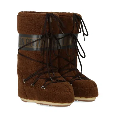 Moon Boot Faux Shearling Lace-up Winter Boots In Brown