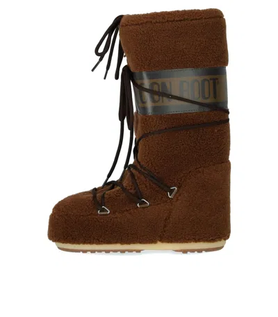 Moon Boot Faux Shearling Lace-up Winter Boots In Brown