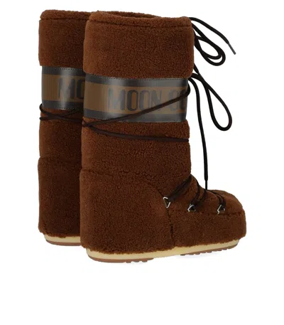 Moon Boot Faux Shearling Lace-up Winter Boots In Brown