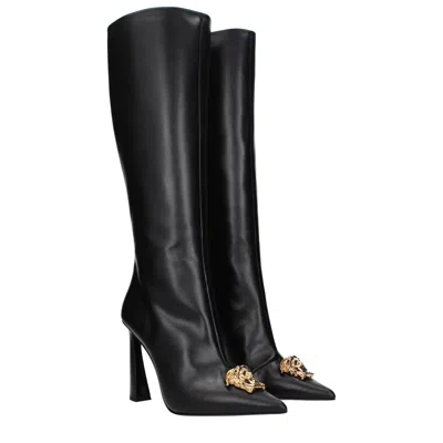 Versace Leather High Heel Heel Boot In Animal Print
