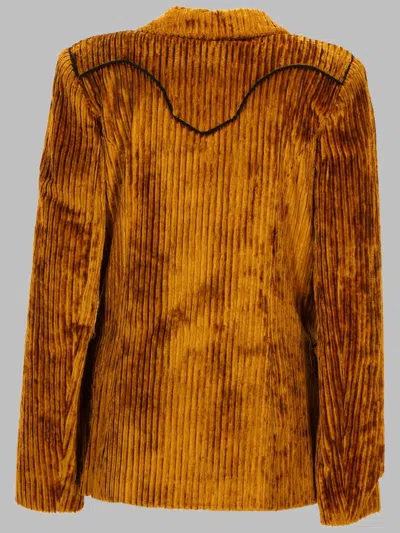Se-ta Ribbed Brown Corduroy Jacket With Double-breasted Front In Brown