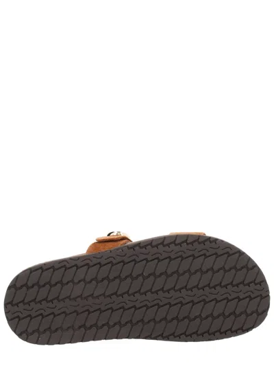 Tory Burch Romy Brown Sandals With Logo Plaque On The Front In Suede Woman In Brown