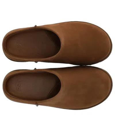 Ugg Matte Finish Smooth Rounded Toe Clogs In Brown