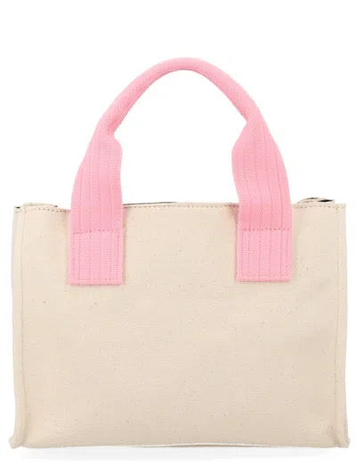 Msgm Tote Bag Rectangular Shape Top Handles Print In Neutral