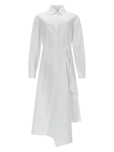 Msgm Asymmetrical Shirt Bodice Layered Wrap Dress In White