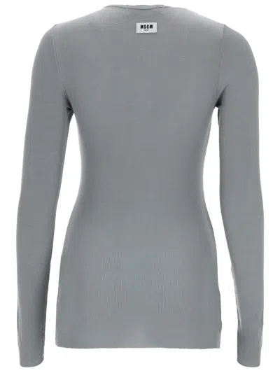 Msgm Grey Solid Round Neck T-shirt In Gray