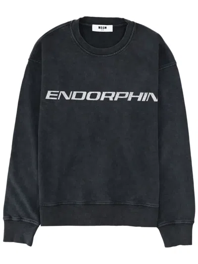 Msgm Crew Neck Long Sleeve Printed Sweatshirt In Black