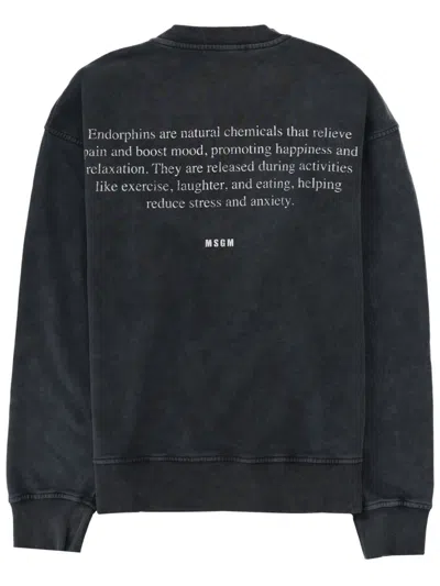 Msgm Crew Neck Long Sleeve Printed Sweatshirt In Black
