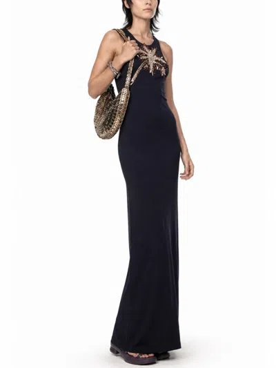 Rabanne Embellished Ribbed Stretch-cotton Midi Dress In Black