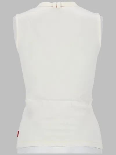 Diesel Sleeveless Ribbed Zip-front Top With Tie Strap In White