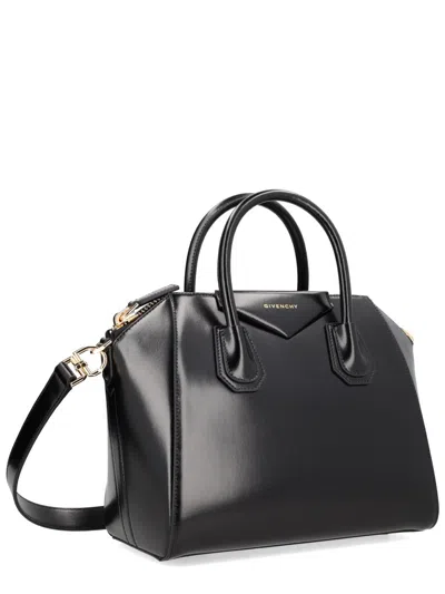 Givenchy Antigona Small Black Handbag With Laminated Logo In Hammered Leather Woman In Black