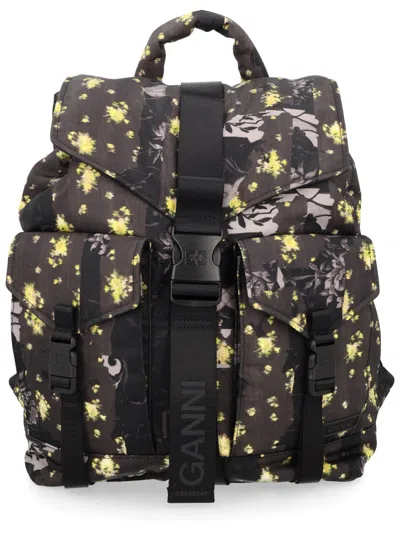 Ganni Floral Backpack Top Handle Adjustable Straps In Brown