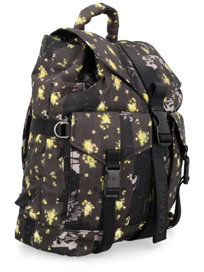 Ganni Floral Backpack Top Handle Adjustable Straps In Brown