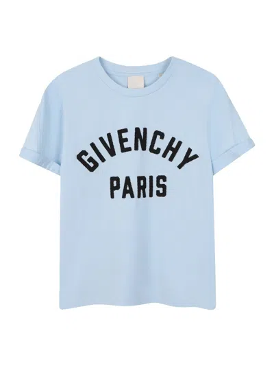 Givenchy Kids Mini Gros Grain T-shirt With Embroidered Front For Boys In Blue
