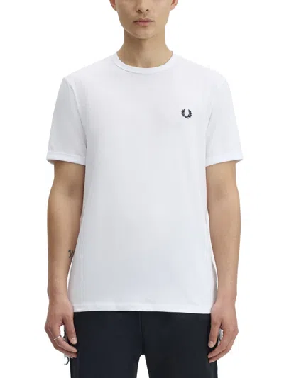 Fred Perry Ringer Wreath-embroidered T-shirt In White