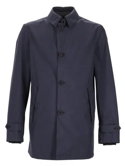 Herno Waterproof Classic Collar Multi Pockets Jacket In Blue