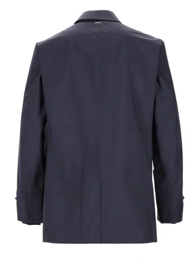Herno Waterproof Classic Collar Multi Pockets Jacket In Blue