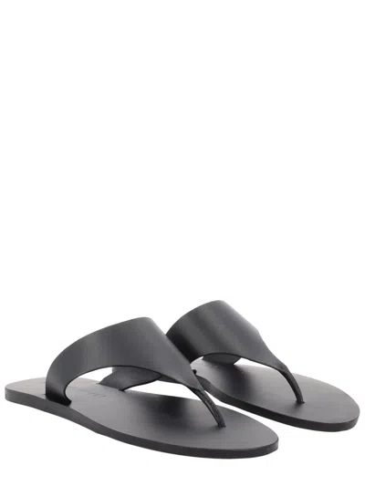 Manebi Leather Thong Sandals Flat Sole Open Toe In Black