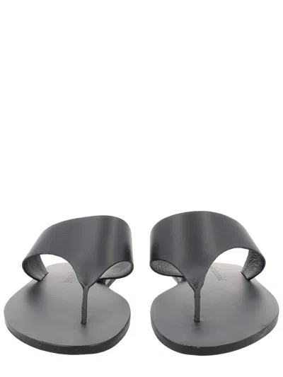 Manebi Leather Thong Sandals Flat Sole Open Toe In Black