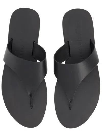 Manebi Leather Thong Sandals Flat Sole Open Toe In Black