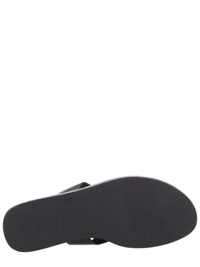 Manebi Leather Thong Sandals Flat Sole Open Toe In Black