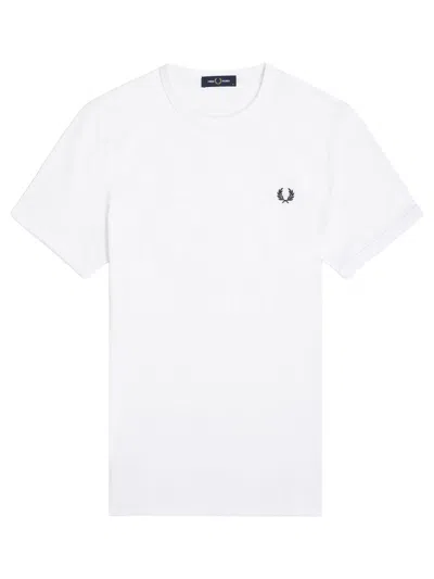 Fred Perry Ringer Wreath-embroidered T-shirt In White