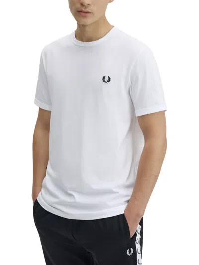 Fred Perry Ringer Wreath-embroidered T-shirt In White