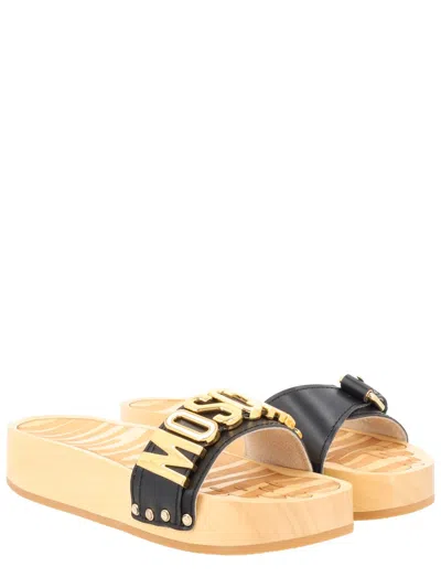 Moschino Platform Clog Sandals Open Toe Studs In Black