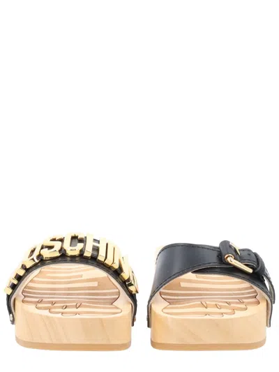 Moschino Platform Clog Sandals Open Toe Studs In Black