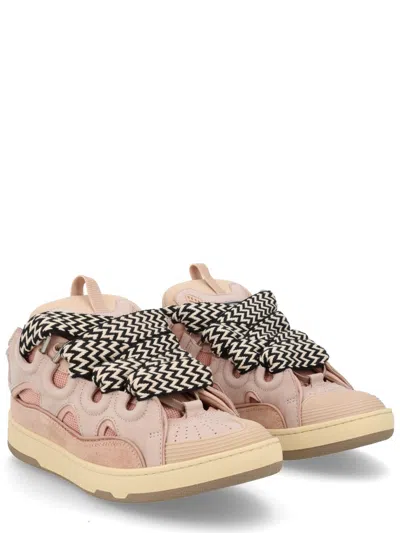 Lanvin Curb Pink Calf Leather Sneakers In Brown