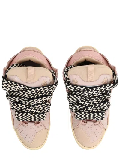 Lanvin Curb Pink Calf Leather Sneakers In Brown