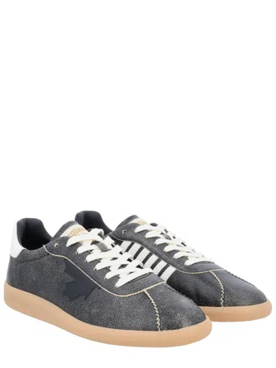 Dsquared2 Rebels Distressed Black Leather Sneakers In Black