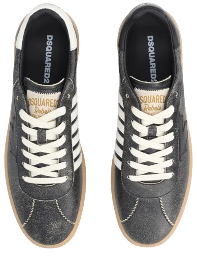 Dsquared2 Rebels Distressed Black Leather Sneakers In Black
